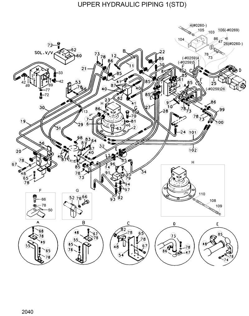 Схема запчастей Hyundai R200W2 - UPPER HYD PIPING 1(STD) 