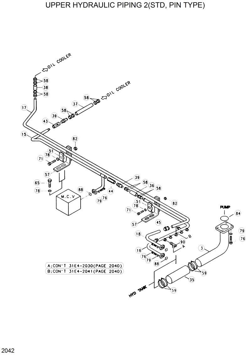 Схема запчастей Hyundai R200W2 - UPPER HYD PIPING 2(STD, PIN TYPE) 