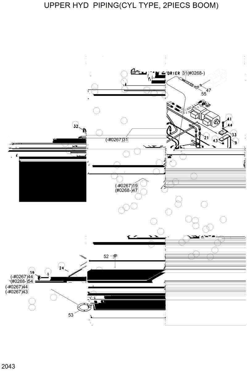 Схема запчастей Hyundai R200W2 - UPPER HYD PIPING(CYL TYPE, 2 PIECE BOOM) 