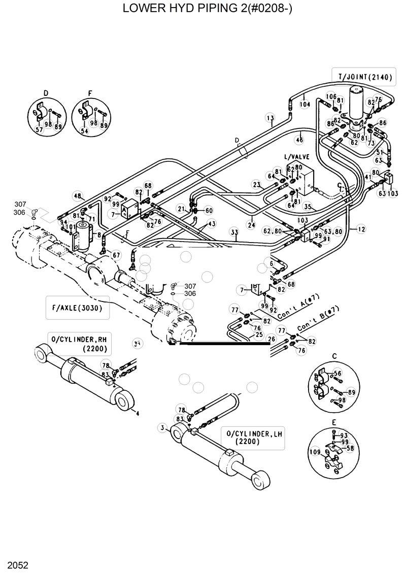 Схема запчастей Hyundai R200W2 - LOWER HYD PIPING 2(#0208-) 