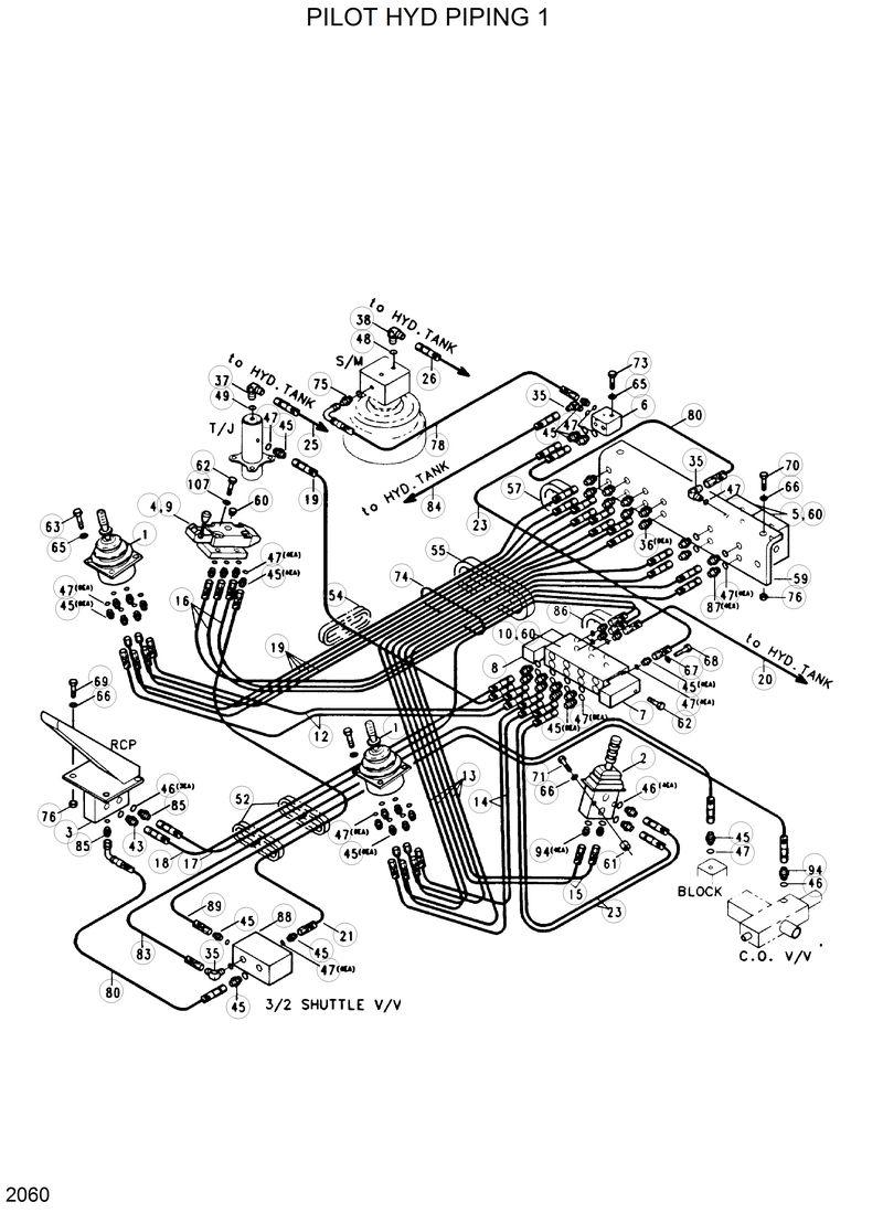 Схема запчастей Hyundai R200W2 - PILOT HYD PIPING 1 