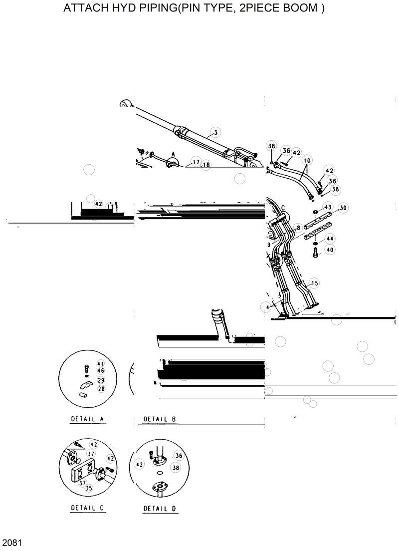 Схема запчастей Hyundai R200W2 - ATTACH HYD PIPING(PIN TYPE, 2 PCS BOOM) 