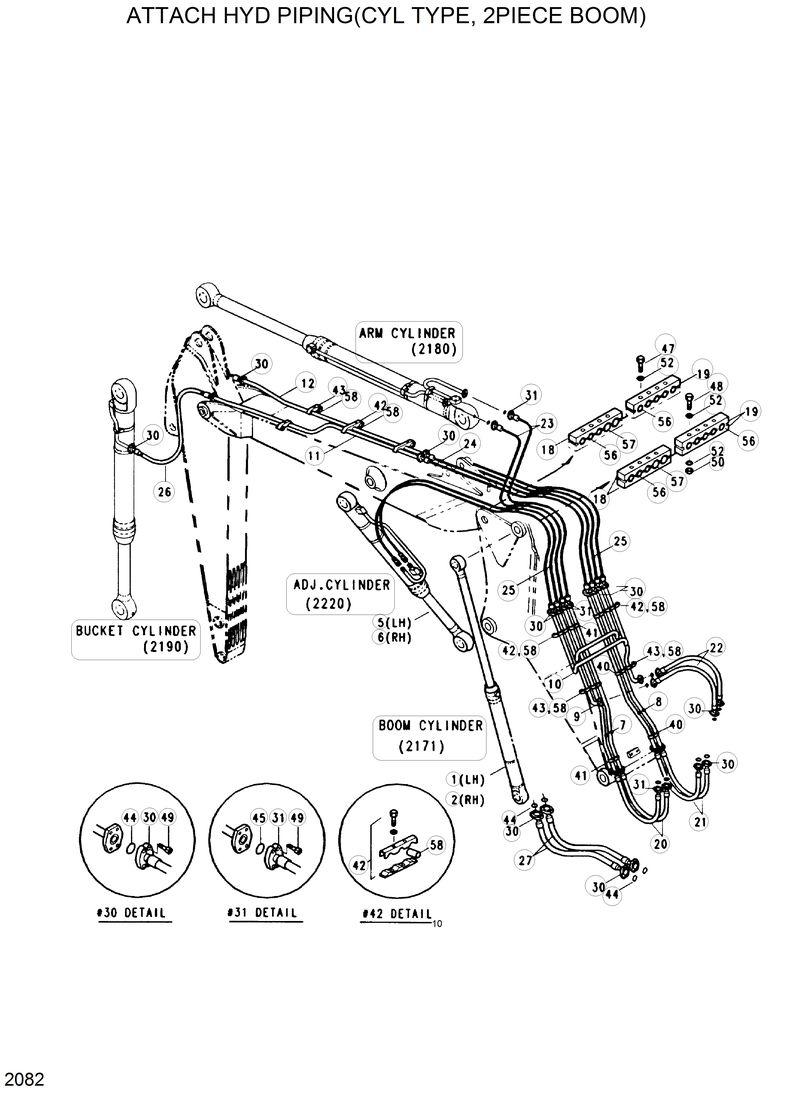 Схема запчастей Hyundai R200W2 - ATTACH HYD PIPING(CYL TYPE, 2 PCS BOOM) 