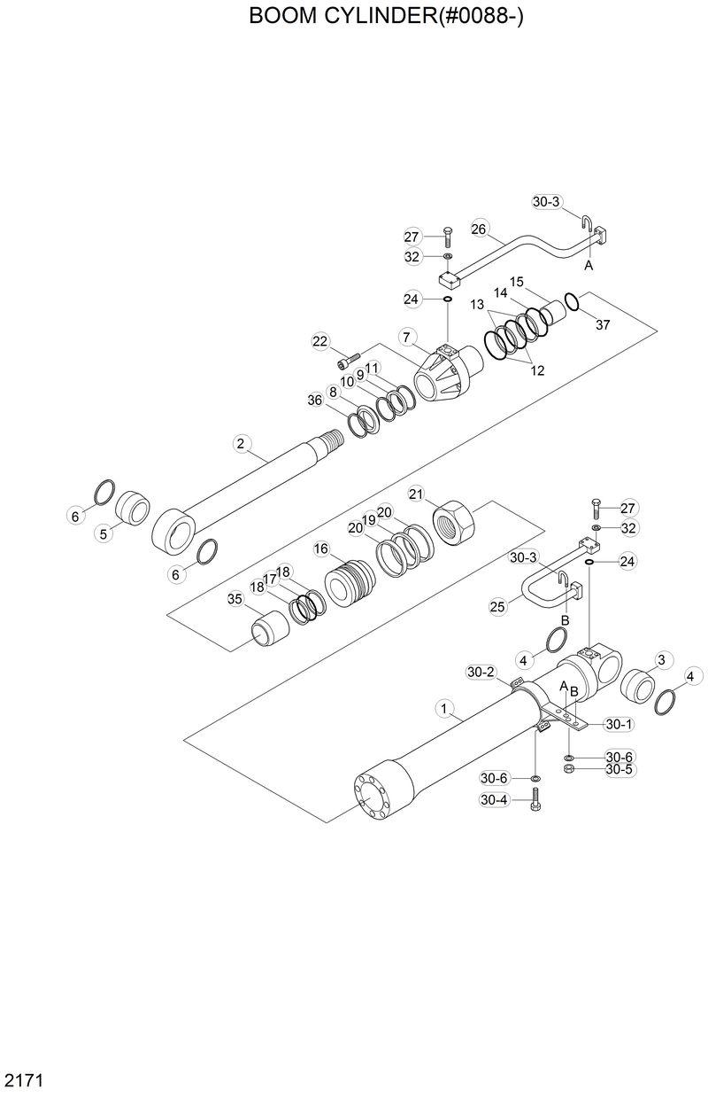 Схема запчастей Hyundai R200W2 - BOOM CYLINDER(#0088-) 