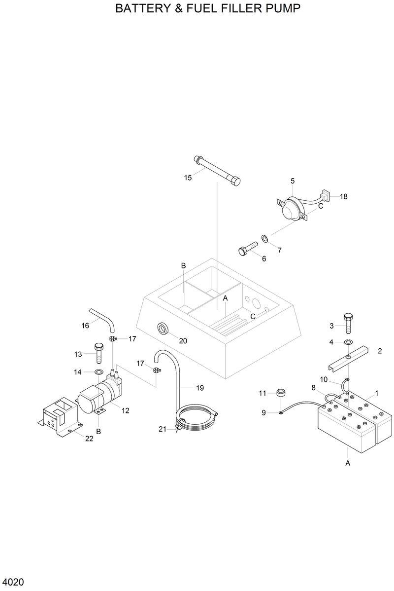 Схема запчастей Hyundai R200W2 - BATTERY &amp; FUEL FILLER PUMP 