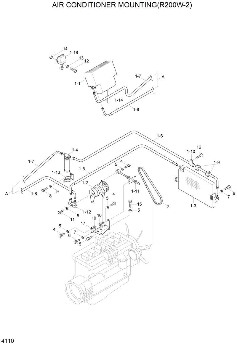 Схема запчастей Hyundai R200W2 - AIR CONDITIONER MOUNTING(R200W-2) 