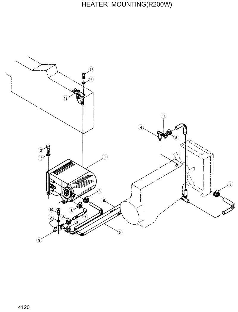 Схема запчастей Hyundai R200W2 - HEATER MOUNTING(R200W) 