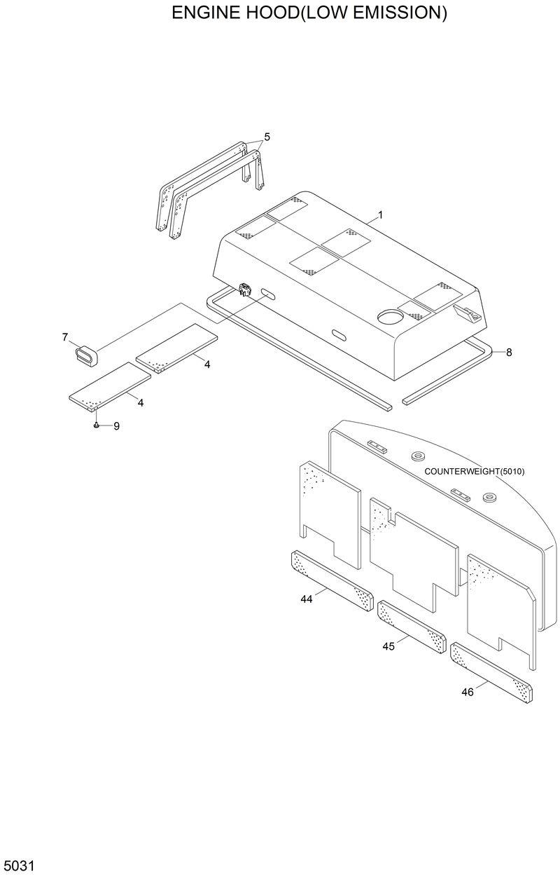 Схема запчастей Hyundai R200W2 - ENGINE HOOD(LOW EMISSION) 