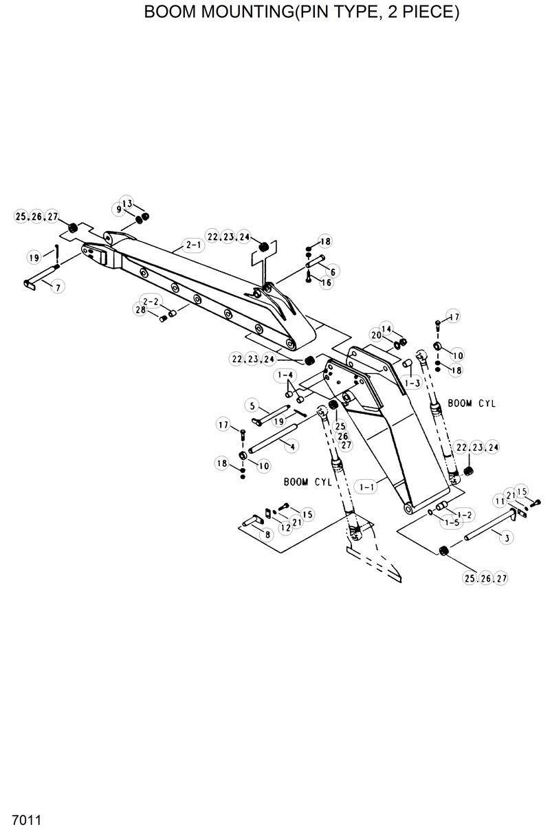 Схема запчастей Hyundai R200W2 - BOOM MOUNTING(PIN TYPE, 2 PIECE) 