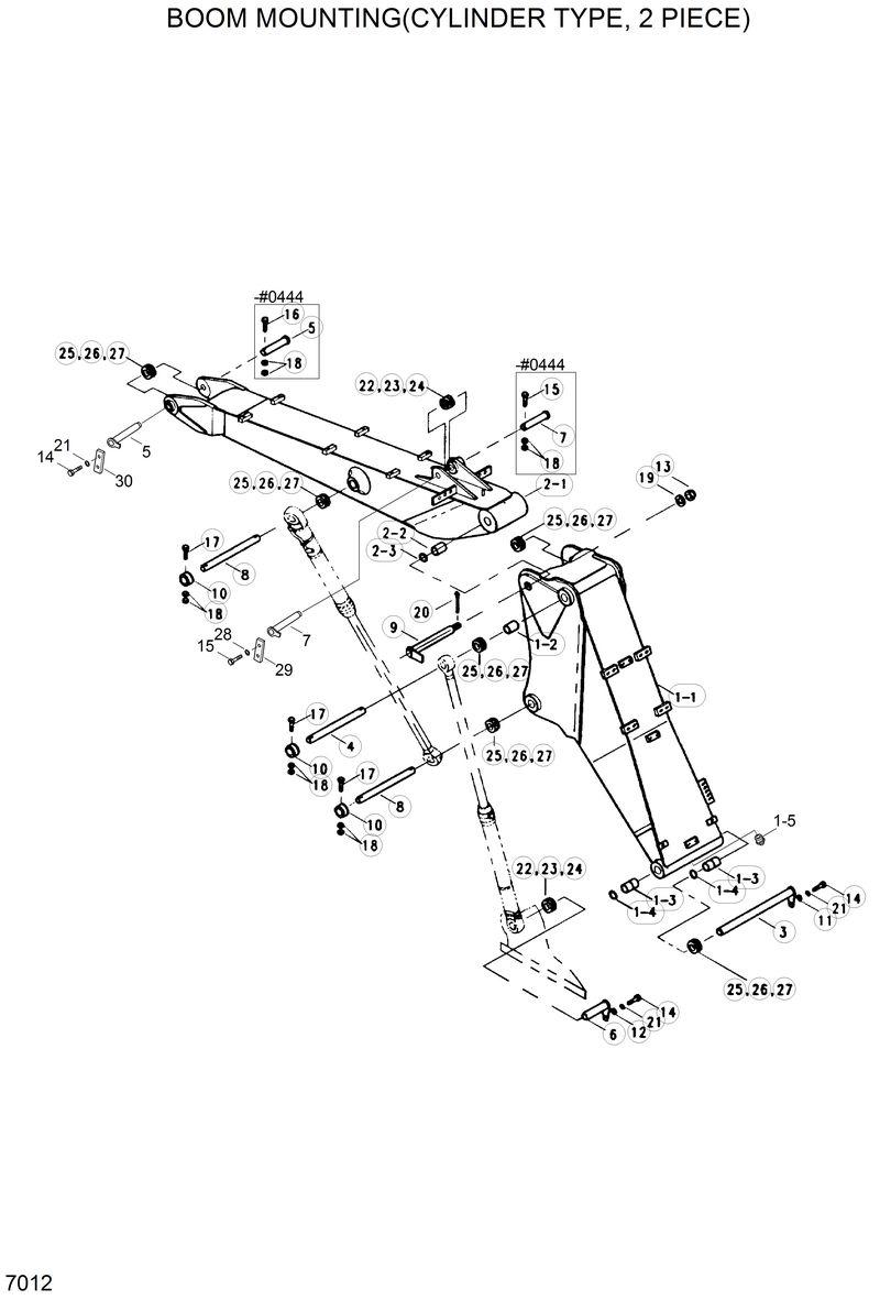 Схема запчастей Hyundai R200W2 - BOOM MOUNTING(CYLINDER TYPE, 2 PIECE) 