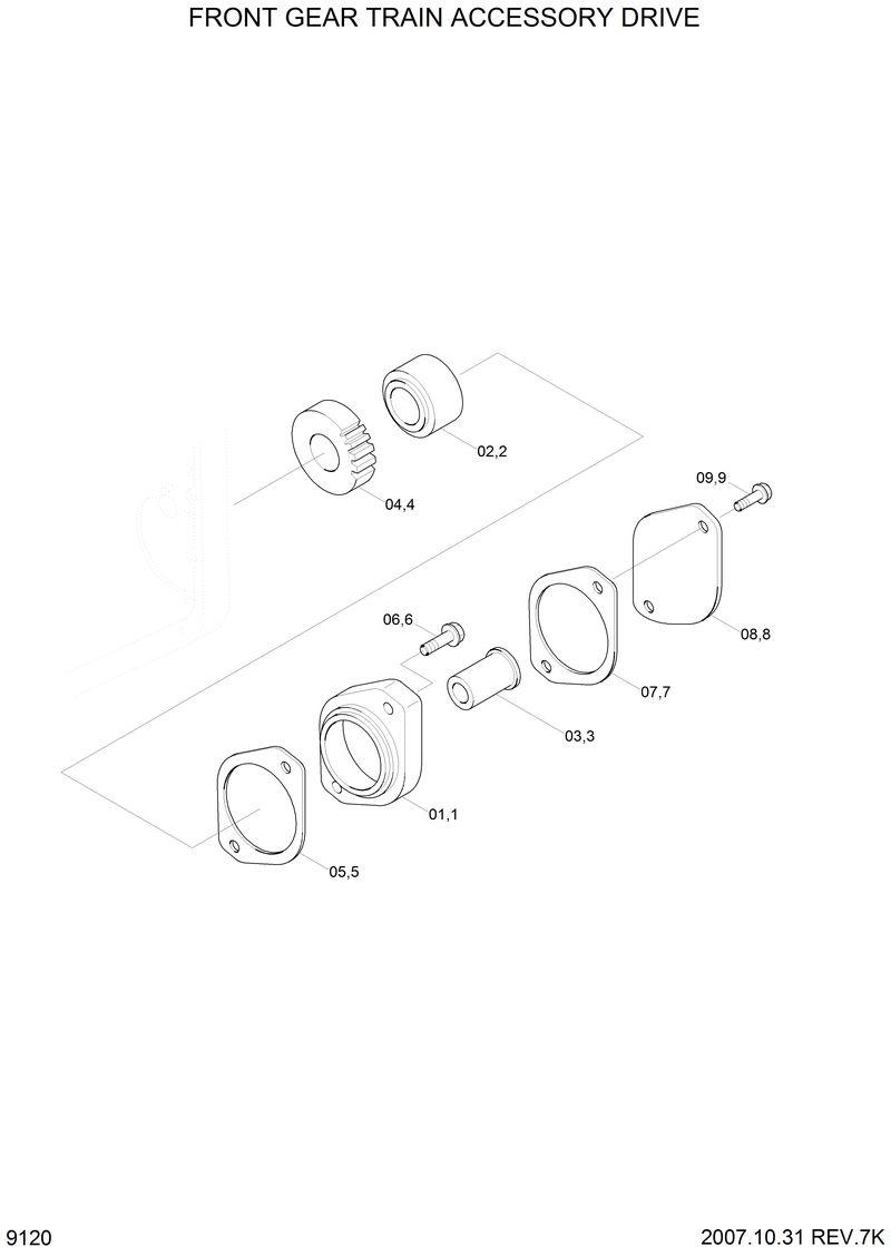 Схема запчастей Hyundai R200W2 - FRONT GEAR TRAIN ACCESSORY DRIVE 