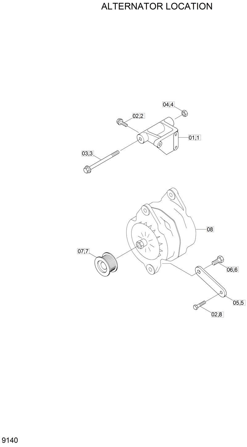 Схема запчастей Hyundai R200W2 - ALTERNATOR LOCATION 