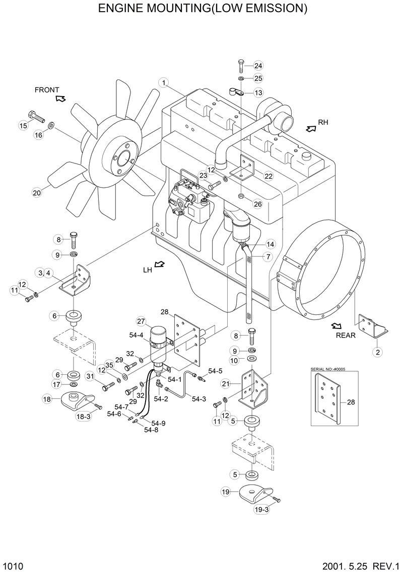 Схема запчастей Hyundai 33HDLL - ENGINE MOUNTING(LOW EMISSION) 