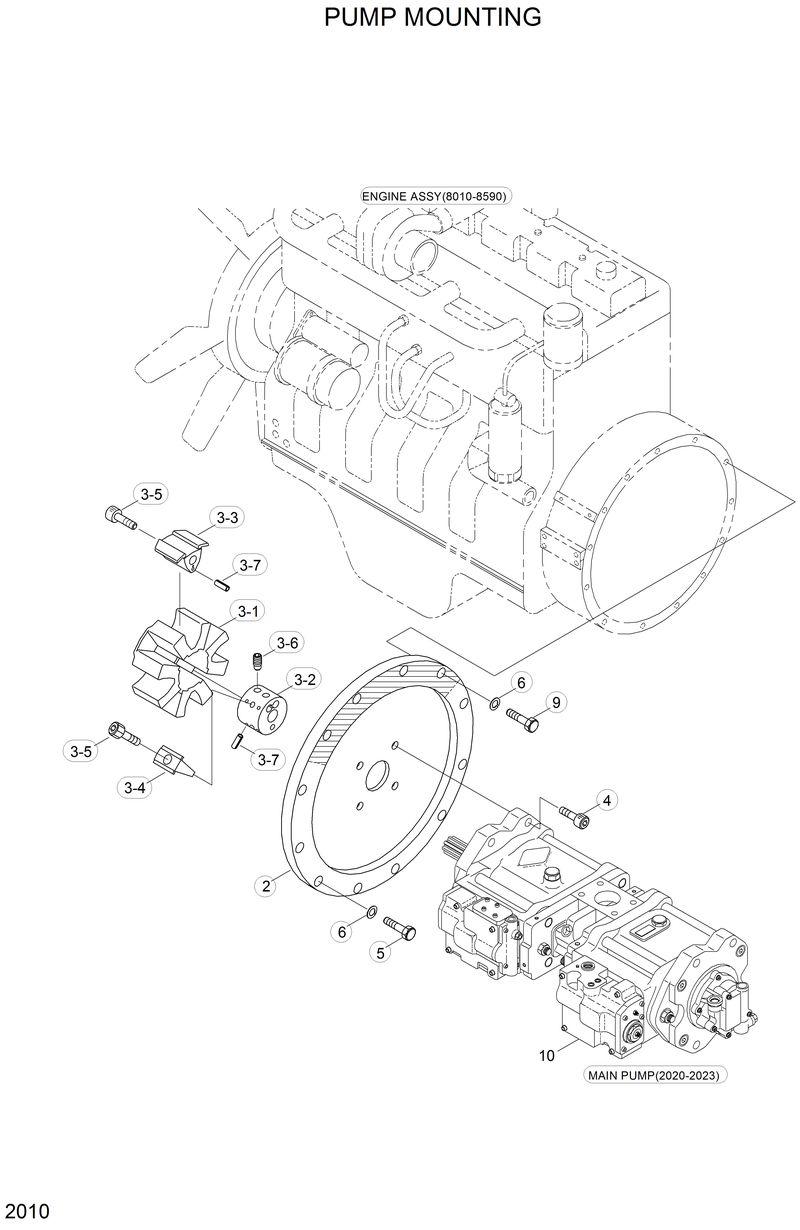 Схема запчастей Hyundai 33HDLL - PUMP MOUNTING 