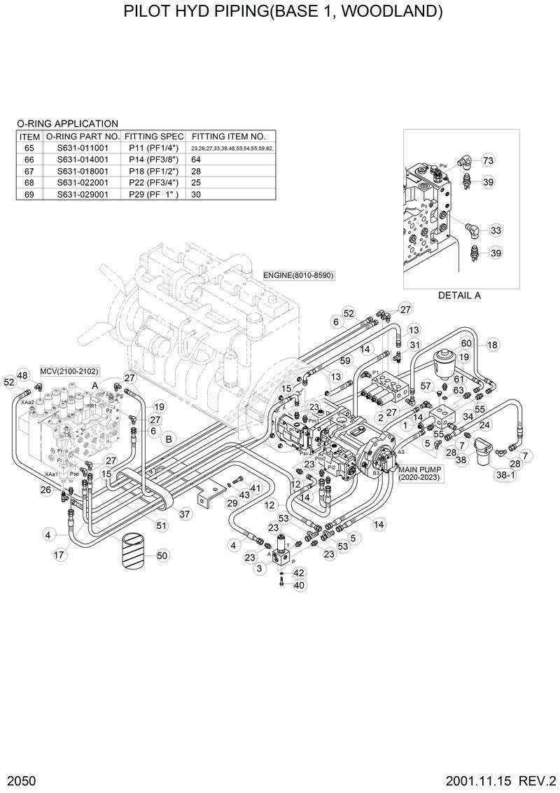 Схема запчастей Hyundai 33HDLL - PILOT HYD PIPING(BASE 1, WOODLAND) 