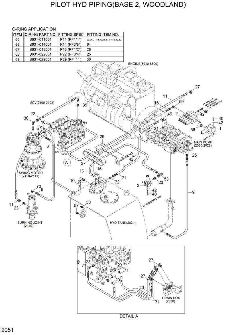 Схема запчастей Hyundai 33HDLL - PILOT HYD PIPING(BASE 2, WOODLAND) 