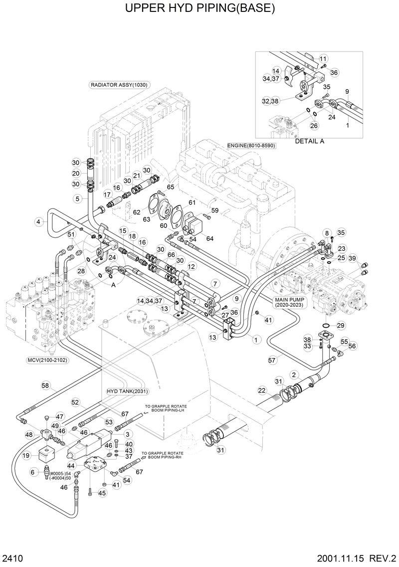 Схема запчастей Hyundai 33HDLL - UPPER HYD PIPING(BASE) 