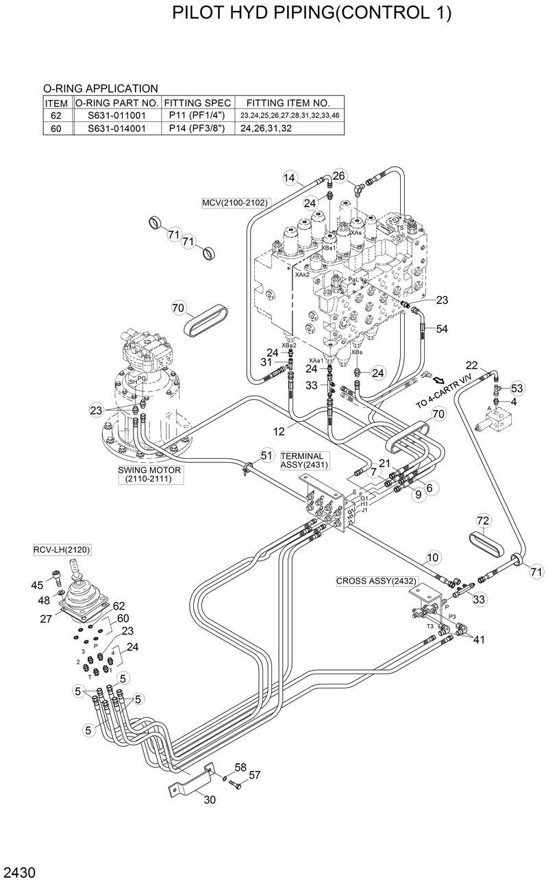 Схема запчастей Hyundai 33HDLL - PILOT HYD PIPING(CONTROL 1) 