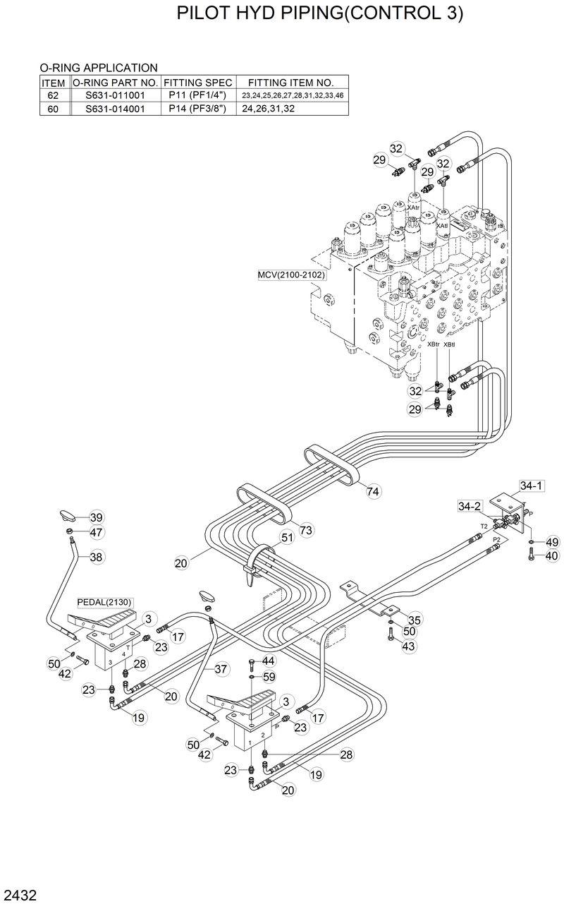 Схема запчастей Hyundai 33HDLL - PILOT HYD PIPING(CONTROL 3) 