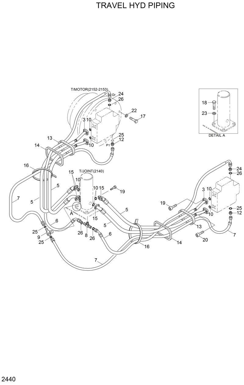 Схема запчастей Hyundai 33HDLL - TRAVEL HYD PIPING 