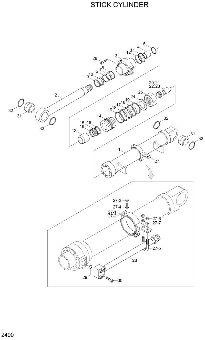 Схема запчастей Hyundai 33HDLL - STICK CYLINDER 