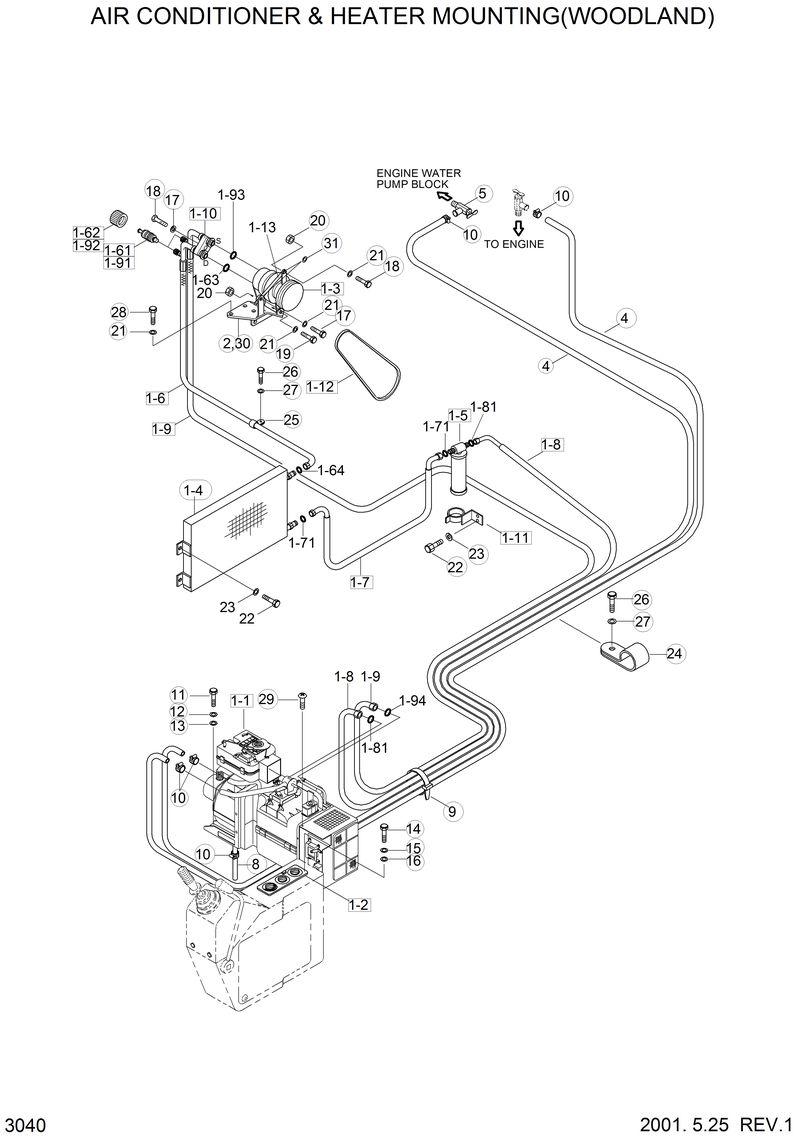 Схема запчастей Hyundai 33HDLL - AIR CONDITIONER &amp; HEATER MTG(WOODLAND) 