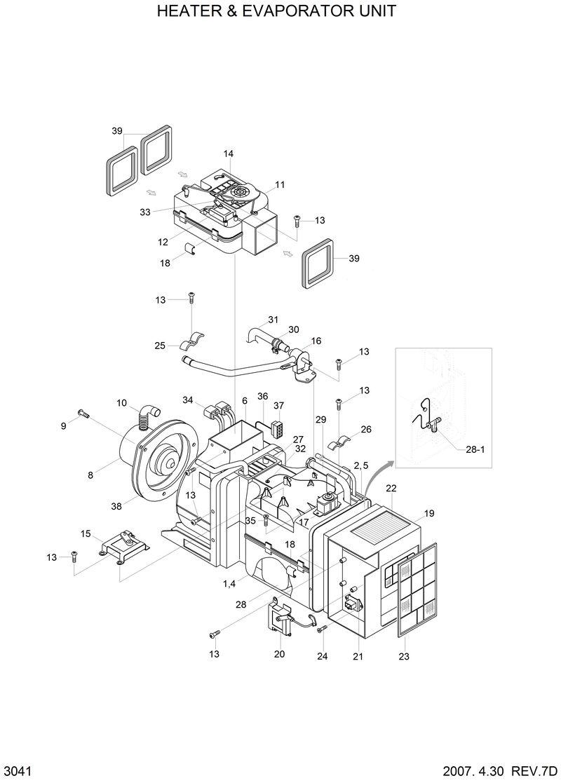 Схема запчастей Hyundai 33HDLL - HEATER &amp; EVAPORATOR UNIT 