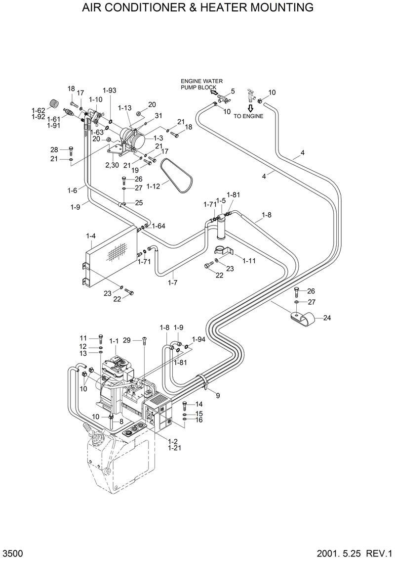 Схема запчастей Hyundai 33HDLL - AIR CONDITIONER &amp; HEATER MOUNTING 