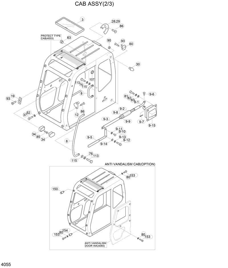 Схема запчастей Hyundai 33HDLL - CAB ASSY(2/3) 