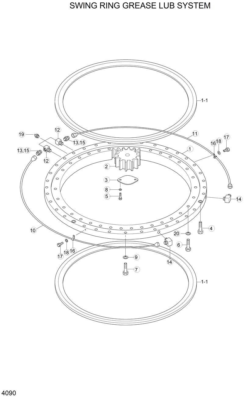 Схема запчастей Hyundai 33HDLL - SWING RING GREASE LUB SYSTEM 