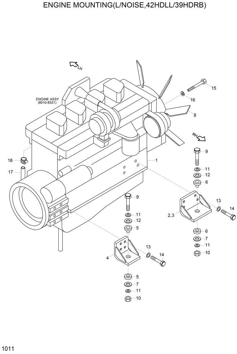 Схема запчастей Hyundai 42HDLL - ENGINE MOUNTING(L/NOISE,42HDLL/39HDRB) 