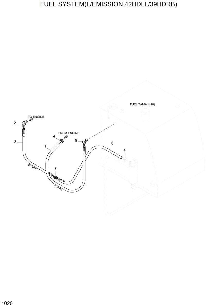 Схема запчастей Hyundai 42HDLL - FUEL SYSTEM(L/EMISSION,42HDLL/39HDRB) 