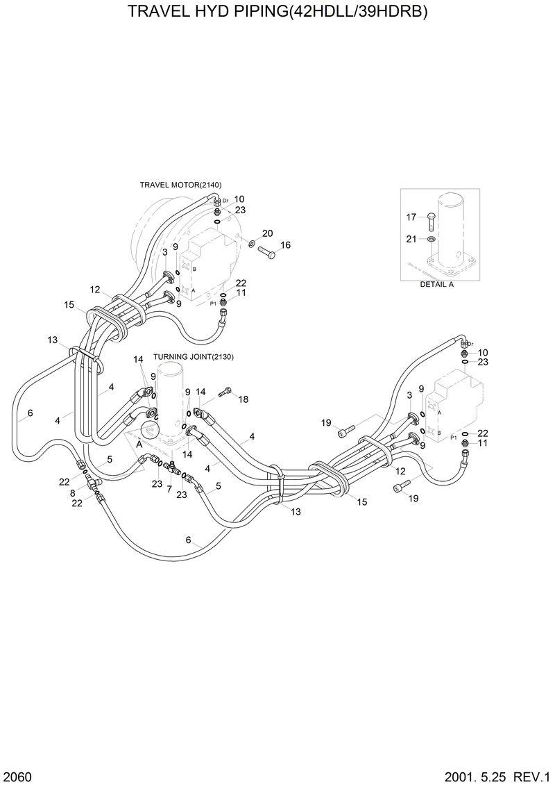 Схема запчастей Hyundai 42HDLL - TRAVEL HYD PIPING(42HDLL/39HDRB) 