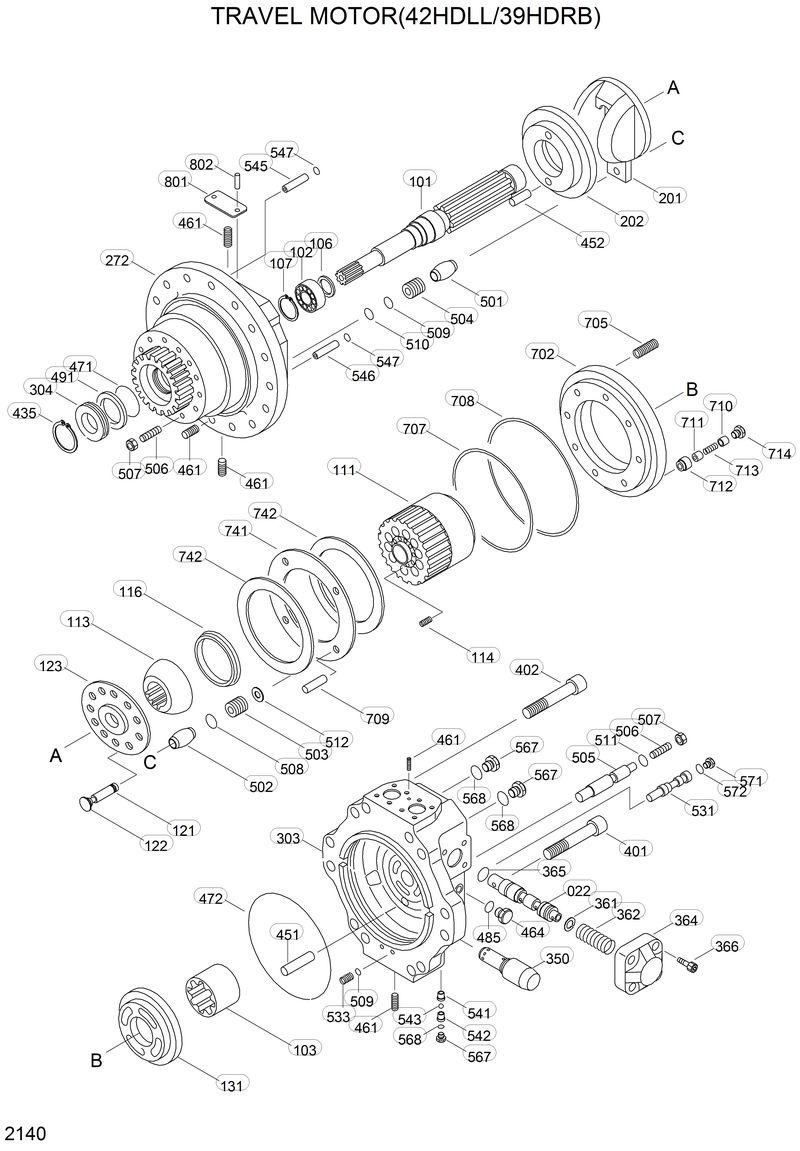 Схема запчастей Hyundai 42HDLL - TRAVEL MOTOR(42HDLL/39HDRB) 