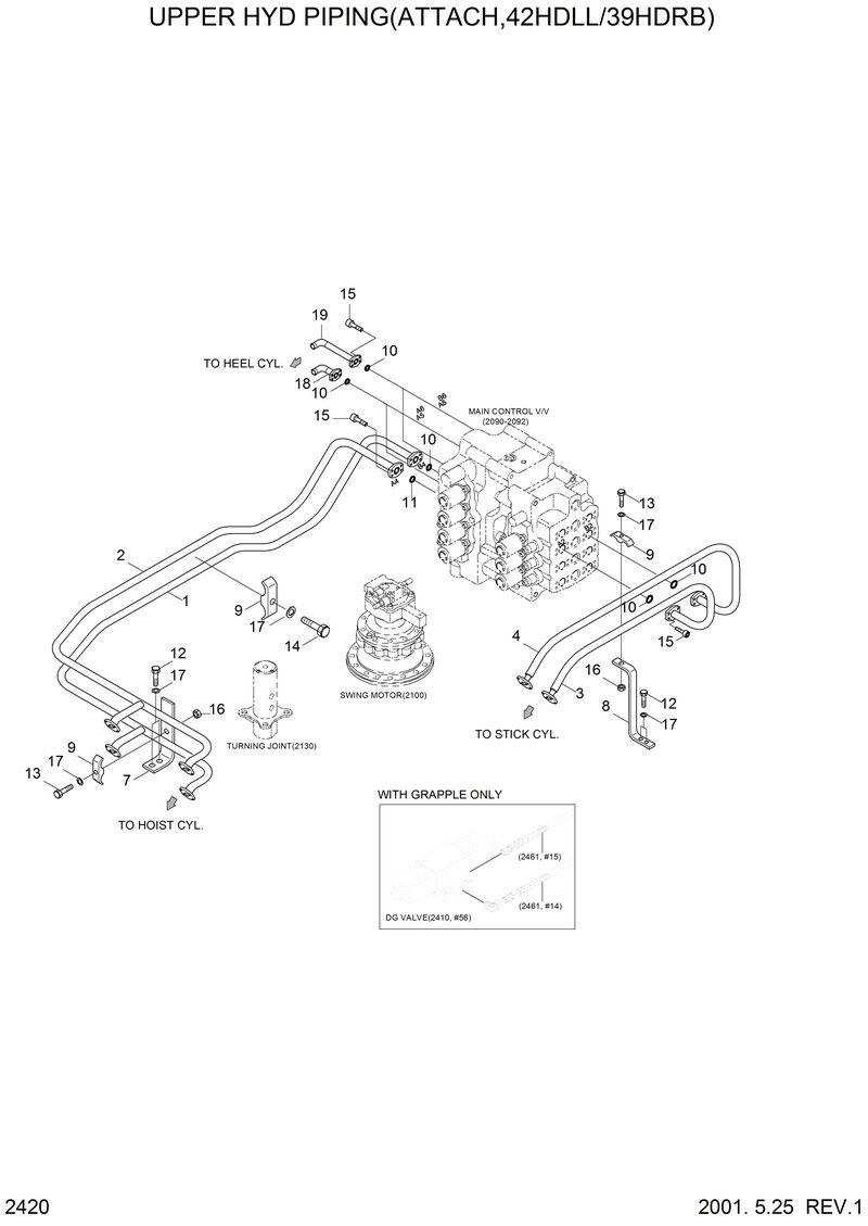Схема запчастей Hyundai 42HDLL - UPPER HYD PIPING(ATTACH,42HDLL/39HDRB) 