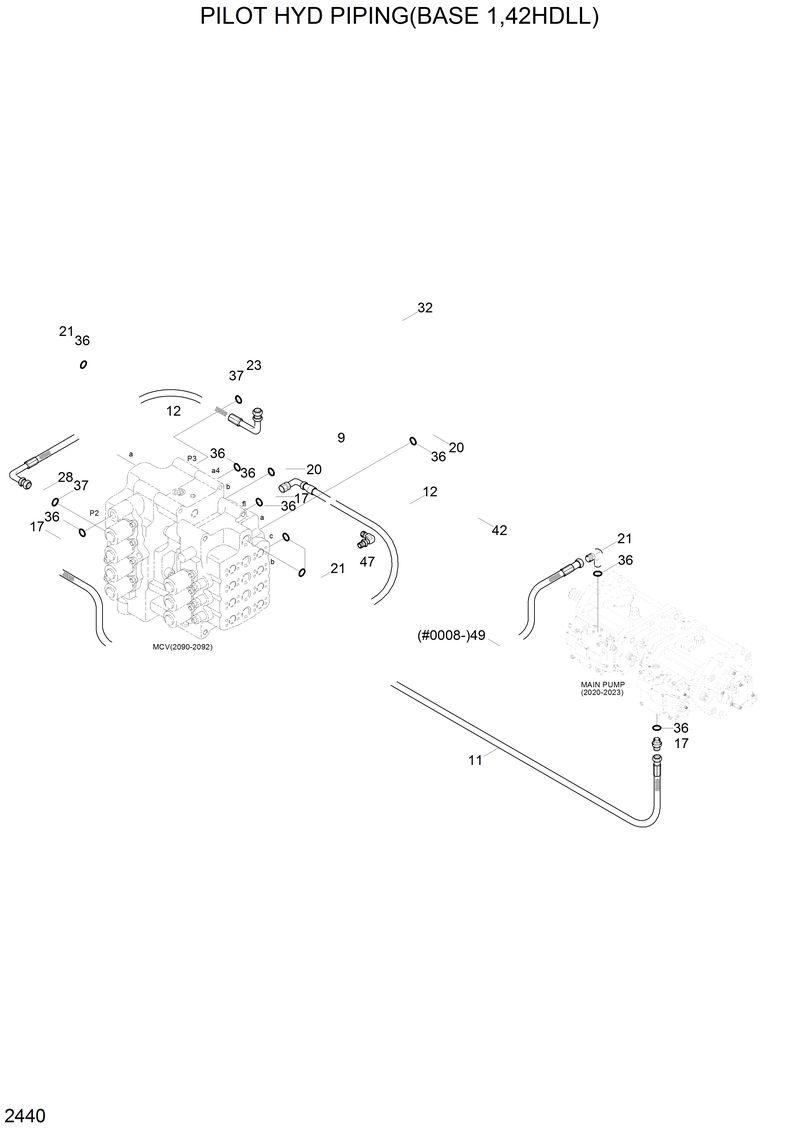 Схема запчастей Hyundai 42HDLL - PILOT HYD PIPING(BASE 1,42HDLL) 