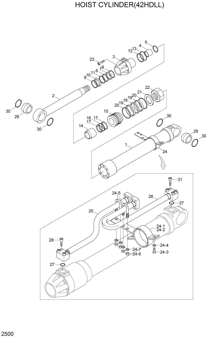 Схема запчастей Hyundai 42HDLL - HOIST CYLINDER(42HDLL) 