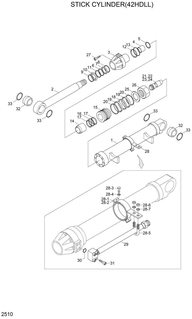 Схема запчастей Hyundai 42HDLL - STICK CYLINDER(42HDLL) 