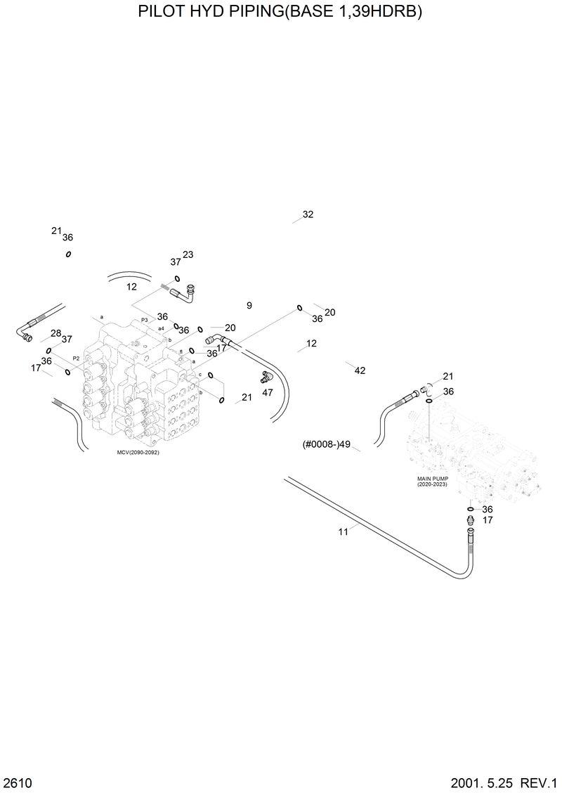 Схема запчастей Hyundai 42HDLL - PILOT HYD PIPING(BASE 1,39HDRB) 