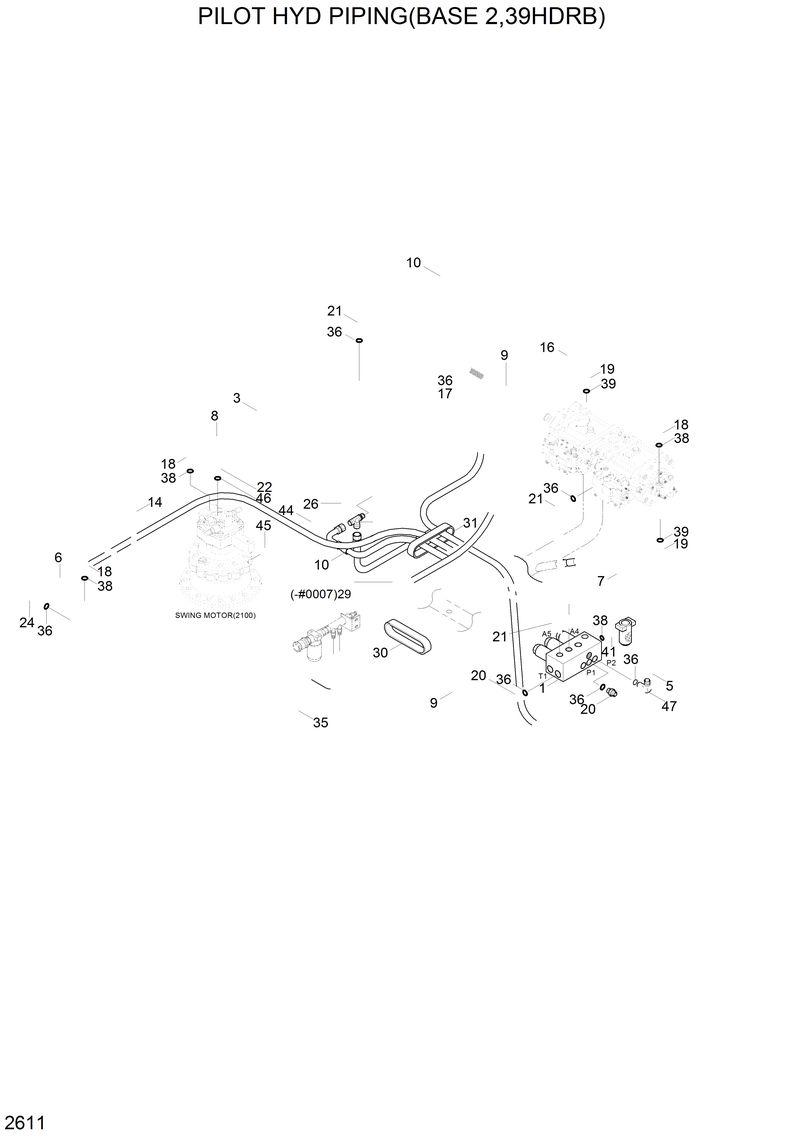 Схема запчастей Hyundai 42HDLL - PILOT HYD PIPING(BASE 2,39HDRB) 