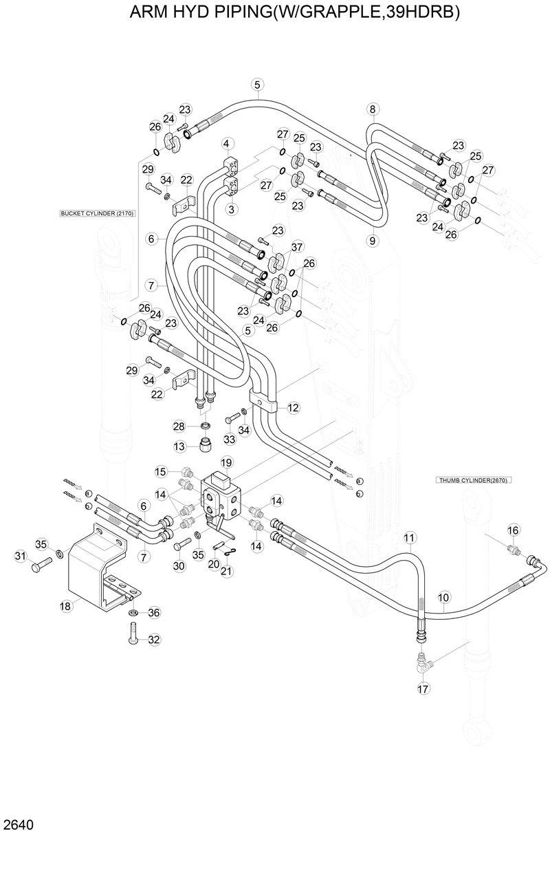 Схема запчастей Hyundai 42HDLL - ARM HYD PIPING(W/GRAPPLE,39HDRB) 