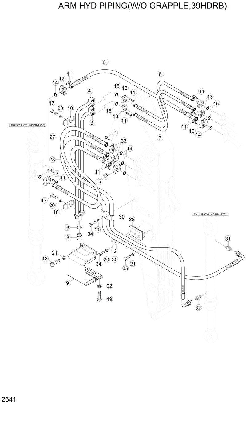 Схема запчастей Hyundai 42HDLL - ARM HYD PIPING(W/O GRAPPLE,39HDRB) 