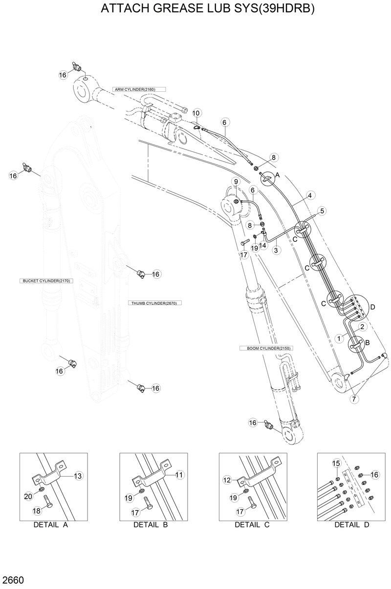 Схема запчастей Hyundai 42HDLL - ATTACH GREASE LUB SYSTEM(39HDRB) 