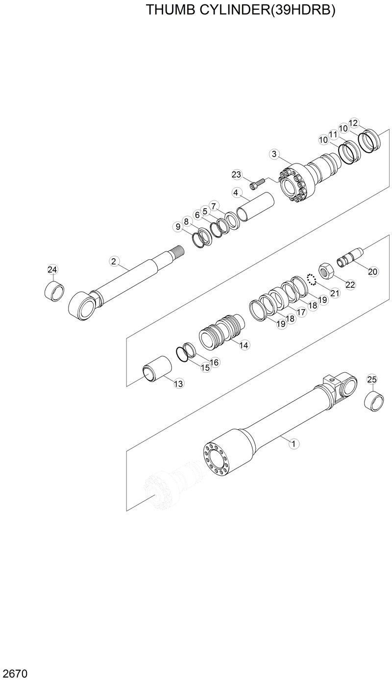 Схема запчастей Hyundai 42HDLL - THUMB CYLINDER(39HDRB) 