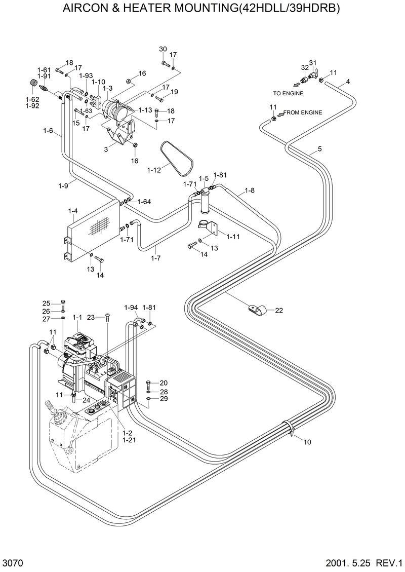 Схема запчастей Hyundai 42HDLL - AIRCON &amp; HEATER MOUNTING(42HDLL/39HDRB) 