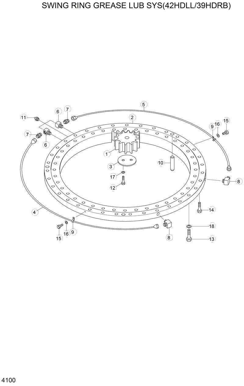 Схема запчастей Hyundai 42HDLL - SWING RING GREASE LUB SYS(42HDLL/39HDRB) 