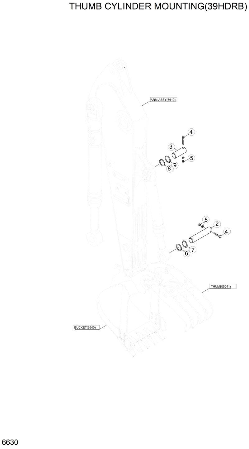 Схема запчастей Hyundai 42HDLL - THUMB CYLINDER MOUNTING(39HDRB) 