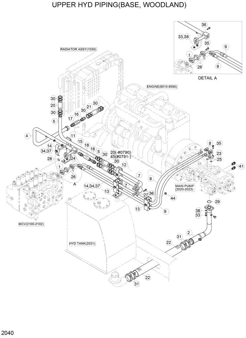 Схема запчастей Hyundai R210LC3LL - UPPER HYD PIPING(BASE, WOODLAND) 