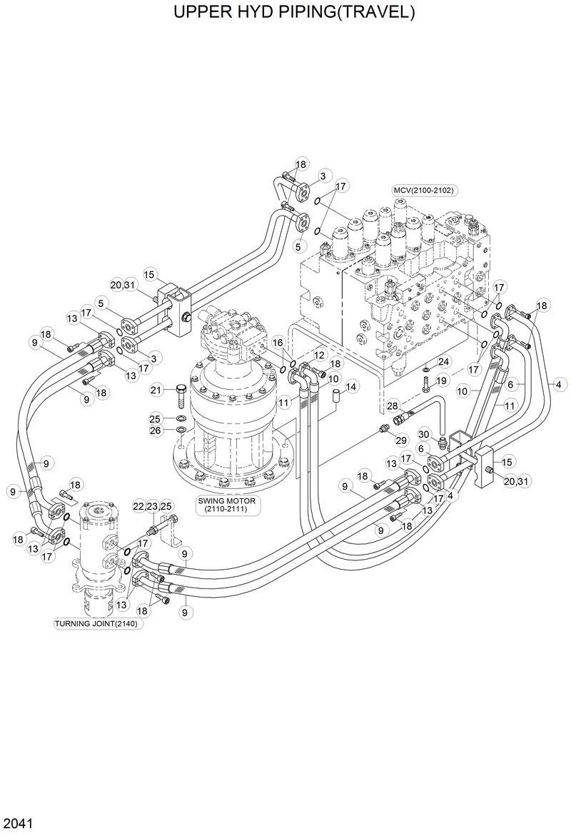 Схема запчастей Hyundai R210LC3LL - UPPER HYD PIPING(TRAVEL) 