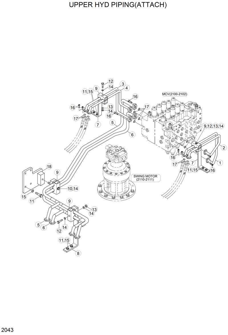 Схема запчастей Hyundai R210LC3LL - UPPER HYD PIPING(ATTACH) 